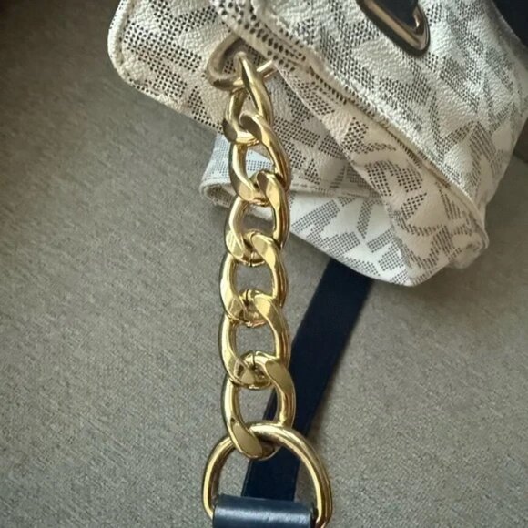 Michael Kors MK Monogram Satchel with Chain Strap Detail - Picture 11 of 12